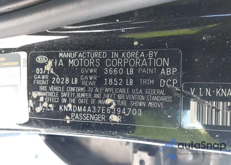 2014 Kia Rio Lx from USA, damaged, VIN KNADM4A37E6394703